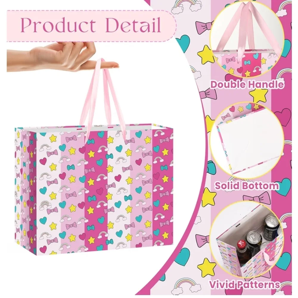 Kawaii Birthday Paper Gift Bag Bundle (12) Tissue Paper & Card Included